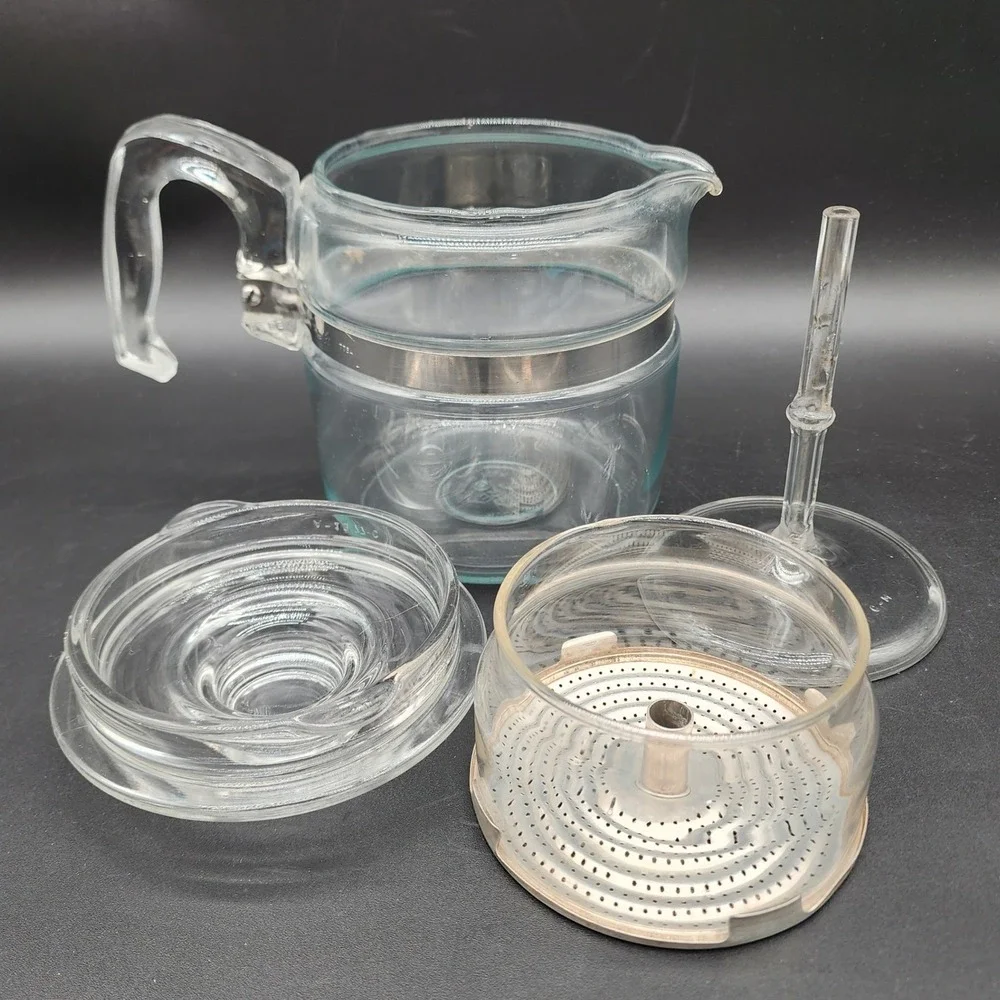 Pyrex 4 Cup Clear Glass Percolator 7754 Vintage MCM Stovetop Coffee Pot Complete